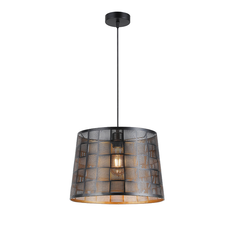Lámpara Colgante Moderna – Metal Negro Calado con Diseño Cuadrícula E27 - Ledinnova