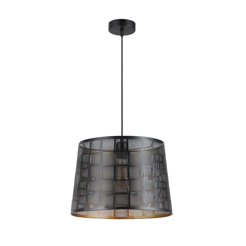 Lámpara Colgante Moderna – Metal Negro Calado con Diseño Cuadrícula E27 - Ledinnova