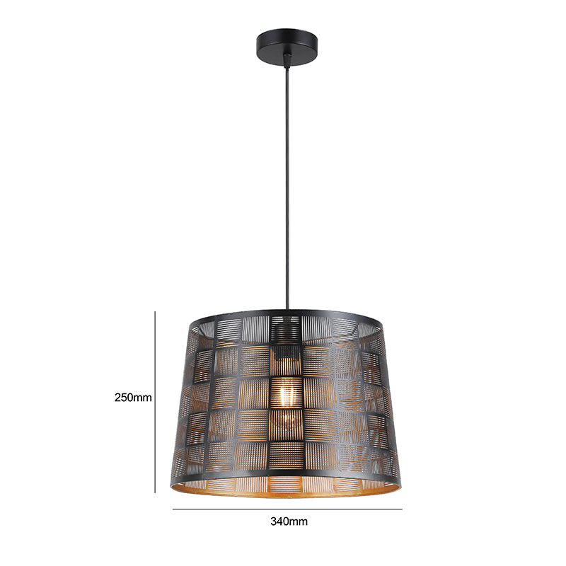 Lámpara Colgante Moderna – Metal Negro Calado con Diseño Cuadrícula E27 - Ledinnova