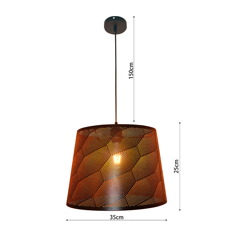 Lámpara Colgante Moderna – Metal Negro Calado con Diseño Cuadrícula E27 - Ledinnova